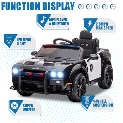 Battery Powered Ride on Toys, 12V Dodge Challenger Ride on Cars with Remote Control, Electric Ride on Car Toy for Boys Girls 3-5 YO, Police Ride on Truck Car with Lights, MP3, Bluetooth, Radio, LL143