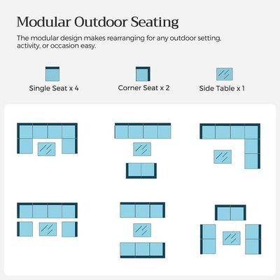 7 Piece Patio Furniture Set, 6 Rattan Wicker Chairs with Coffee Table, Outdoor Conversation Set with Cushions/Pillows for Backyard, Porch, Garden, Poolside, LLL878