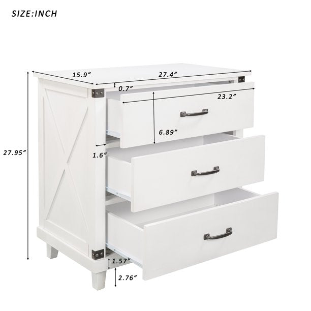 SEGMART Nightstand with 3 Drawers for Bedroom, 27.4''*15.9''*27.95'' Elegant Dresser Cabinet w/Nickel-Hued Knobs, 250lbs, White, S6298