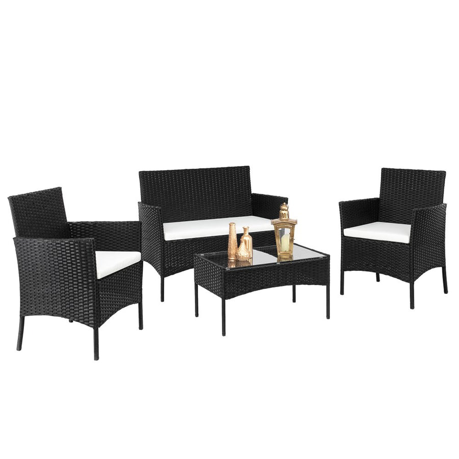 4-Piece Patio Furniture Sets for Outdoor, Wicker Rattan Patio Furniture, Garden Lawn Pool Backyard Outdoor Conversation Sofa Set with Weather Resistant Cushions and Tempered Glass Tabletop, S10231
