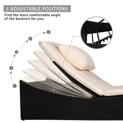 Outdoor Wicker Lounge Chair Set of 2, Folding Reclining Chaise Chairs with Cushion, Poolside Rattan Wicker Pool Recliners Chaise with Comfort Head Pillow, SS2354