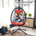 Outdoor Swinging Egg Chair, Patio Wicker Hanging Chairs with Stand, UV Resistant Hammock Chair with Comfortable Red Cushion, Durable Indoor Swing Egg Chair for Garden, Backyard, L3951