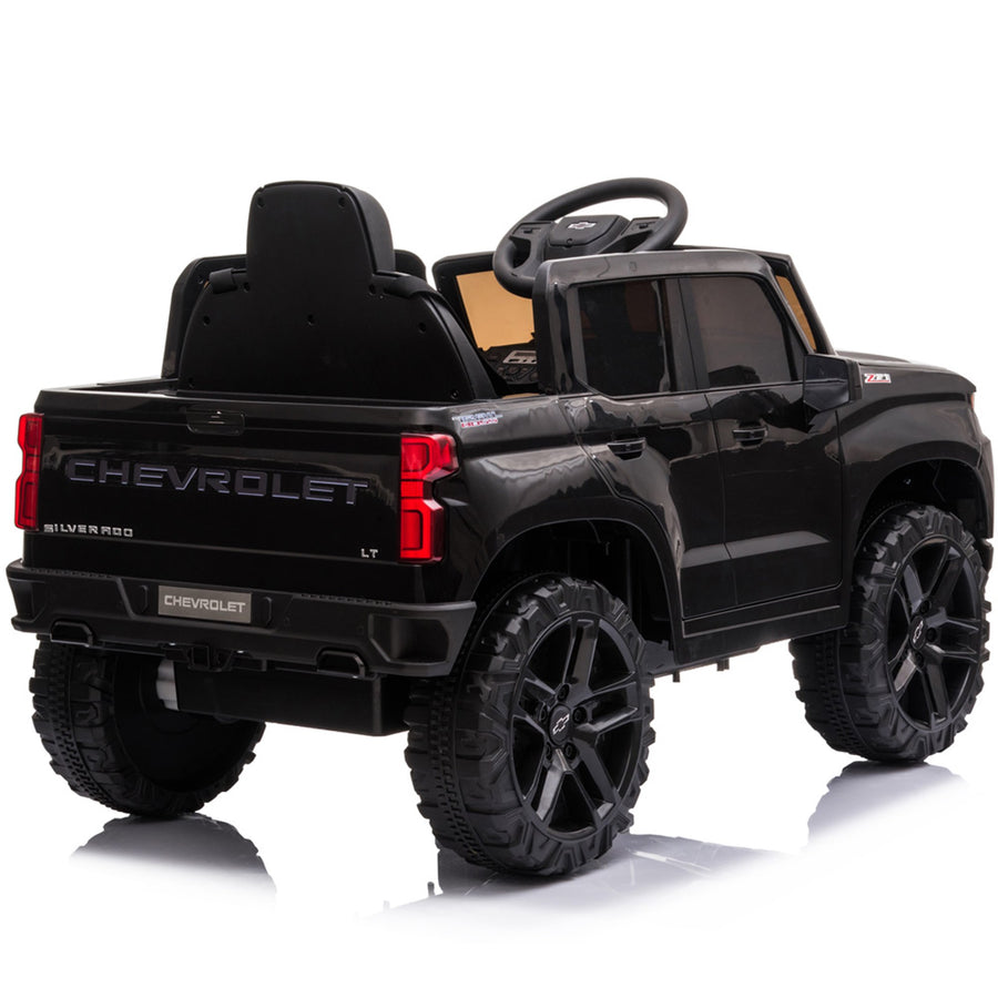 Ride on Toys for Kids, Chevrolet Silverado 12V Ride on Cars with Remote Control, Ride on Truck ATV Car for Boys Girls, Black Electric Cars Christmas Gifts, Spring Suspension, LED Light, L