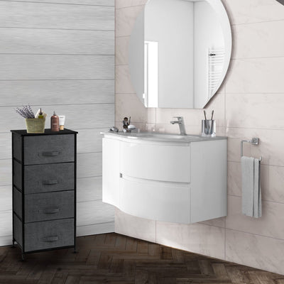 4-Drawer Dresser Organizer Tower, Tall Slim Storage Dresser Narrow Furniture Unit with Wood Top, 4 Drawer Removable Fabric Bins, Brown, SS2337