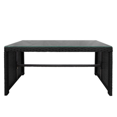 Backyard Outdoor Furniture Sets, Wicker Bistro Conversation Sets with 2 Pillows, Garden Backyard Balcony Porch Poolside Armchair Seat Furniture Sets with Soft Cushion and Glass Table, Black, S2284