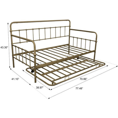 Twin Metal Trundle Bed Frame, SEGMART Twin Trundle Beds with Trundle Included, Daybed & Trundle with Metal Slat Support, Twin Daybed for Adults Kids Teens, Bed Frame No Box Spring Needed, Brass, H533