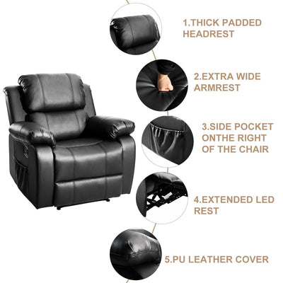 Oversized Recliner Chairs on Clearance, Massage Recliner Chair with Heat for elderly, High-Grade PU Leather Sofa Lounge Chair with 8 Vibration Points, Safety Ergonomic Recliner Sofa