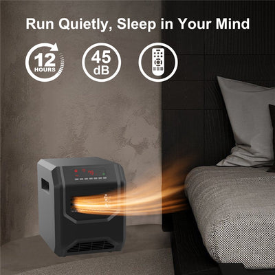 Space Heater, 1500W/750W Portable Electric Infrared Quartz Heater with Timer and Thermostat, Small Space Heater with Remote Control for Office Home, Overheat and Tip-over Protection, 3 Heat Settings