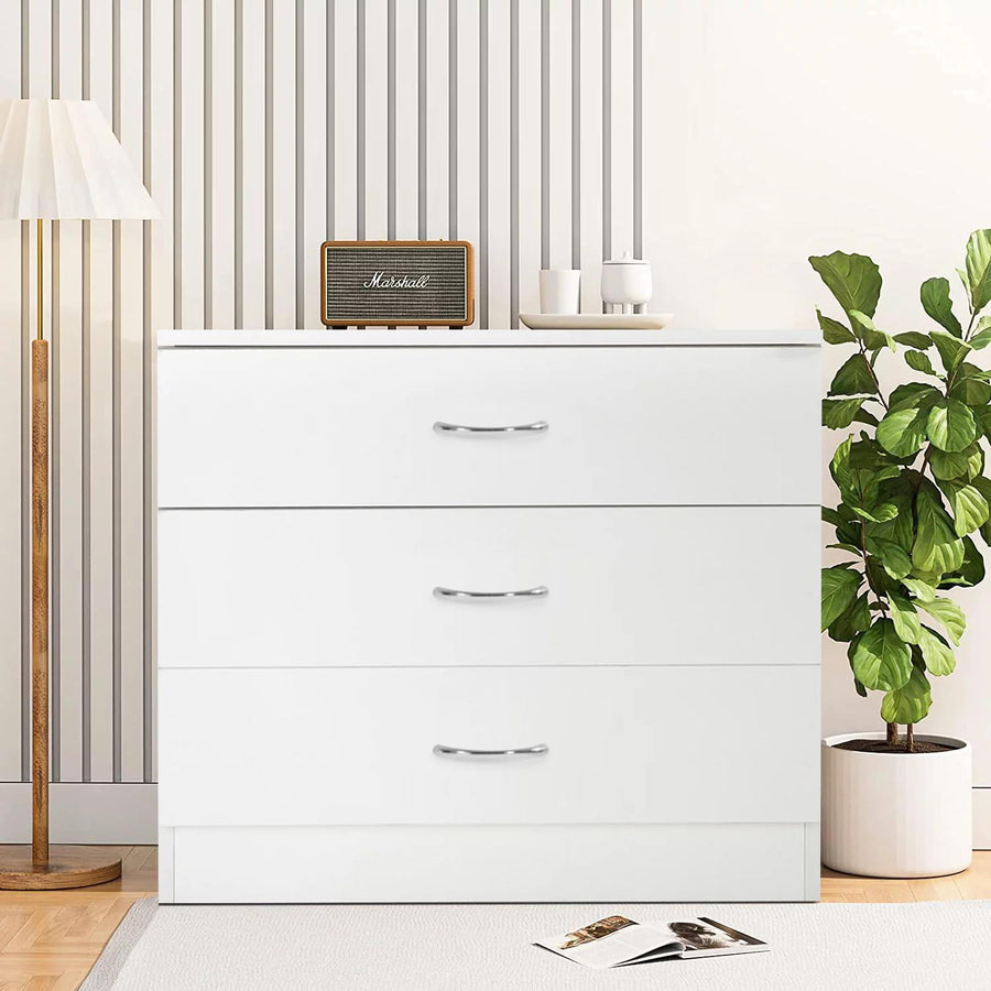 White Dresser, Heavy Duty 3-Drawer Wood Chest of Drawers, Modern Storage Bedroom Chest for Kids Room, Vertical Storage Cabinet with Metal Handles for Bathroom, Closet, Entryway, Hallway, Nursery,L2014