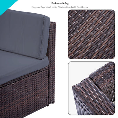 Segmart 4 Pc Outdoor Patio Sectional Set, Brown and Gray Wicker with Cushion, L