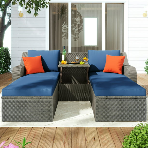 Outdoor Conversation Sets, 5 Piece Patio Furniture Sets with 2 Armchairs, 2 Ottomans, Coffee Table, Outdoor Patio Sectional Sofa Set with Cushions for Backyard, Porch, Garden, Poolside, LLL1446