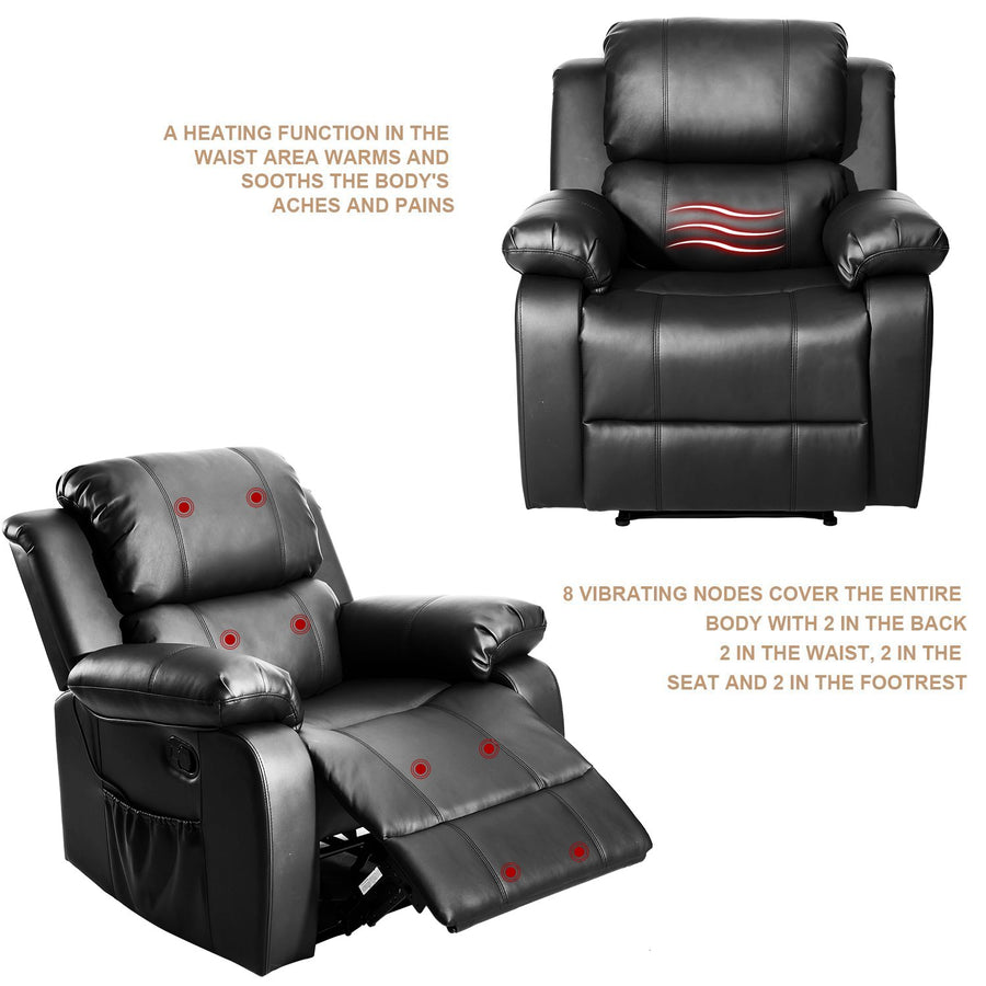 PU Massage Recliner Chair with Remote Control, Massage Chair PU Leather Ergonomic Heated Massage Recliner w/8 Vibration Motors, Single Leather Chair for Home, Living Room, 330lbs, S6787