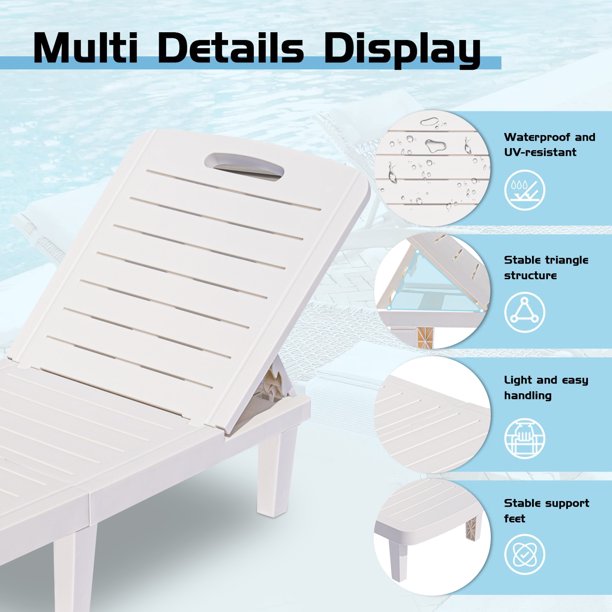 Adjustable Patio Lounge Chairs, Pool Chaise Lounge, Outdoor Chaise Recliner for Patio Pool Beach | Adjustable with 5 Positions | Waterproof | Easy to Assemble | Max Weight 330 lbs | Set of 1