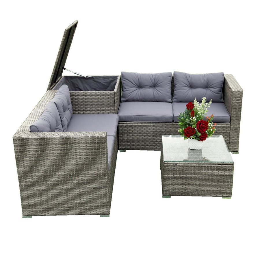 Segmart 4-Piece Patio Wicker Conversation Furniture Set with Seat Cushions & Tempered Glass Dining Table, Wicker Sofa Sets for Porch Poolside Backyard Garden, S9138