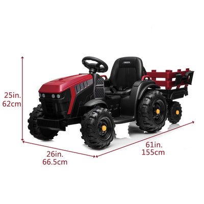 Power Tries Kids Ride on Car Toy, SEGMART 12V Ride-On Agricultural Vehicle with Trailer, Boys & Girls Kid Tractor with Charger, 2 Speeds, Music, Birthday Gift for 1-5 Boys & Girls, Red, SS026