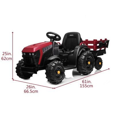 Power Tries Kids Ride on Car Toy, SEGMART 12V Ride-On Agricultural Vehicle with Trailer, Boys & Girls Kid Tractor with Charger, 2 Speeds, Music, Birthday Gift for 1-5 Boys & Girls, Red, SS026