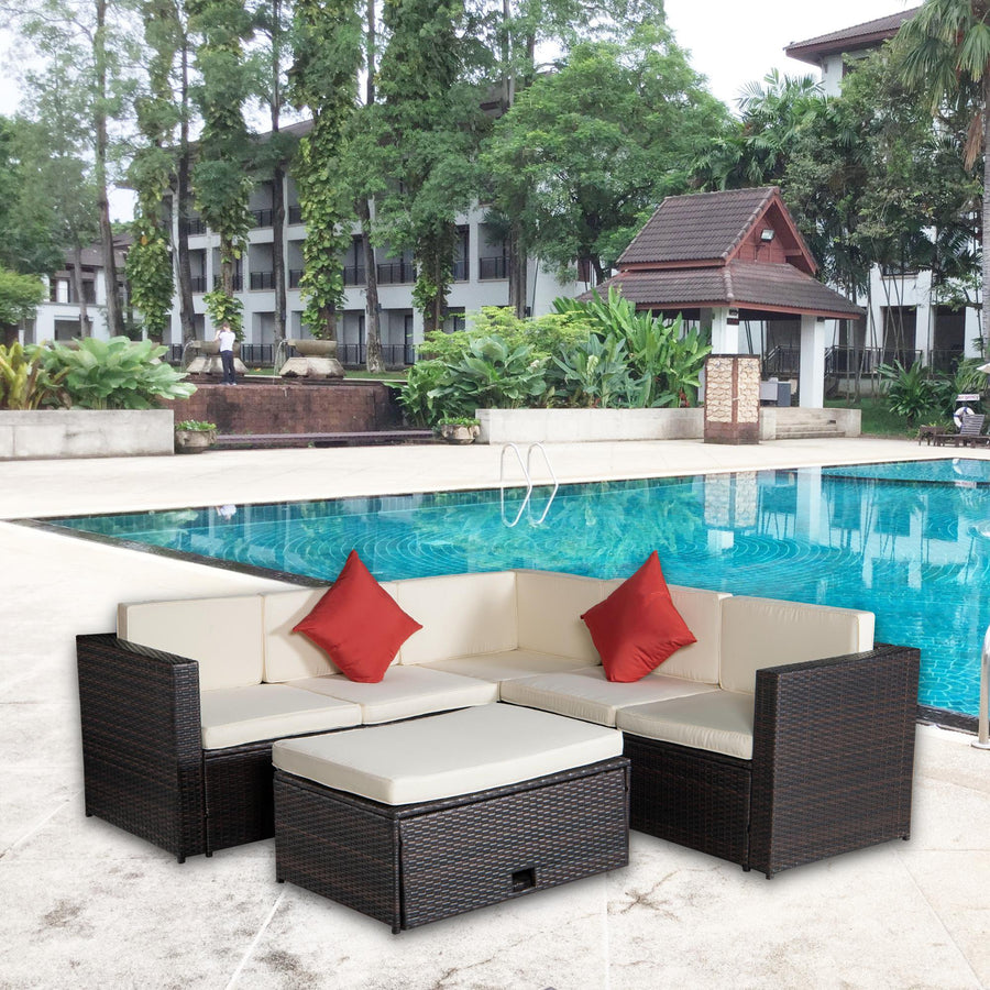 4-Piece Patio Conversation Sets, 2022 Upgrade Wicker Patio Conversation Furniture Set w/Seat Cushions & Tempered Glass Coffee, Conversation Sets for Porch Poolside Backyard Garden, S5599