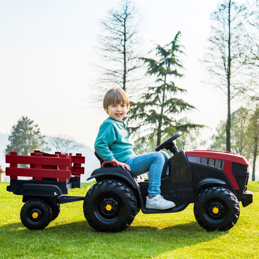 Power Tries Kids Ride on Car Toy, SEGMART 12V Ride-On Agricultural Vehicle with Trailer, Boys & Girls Kid Tractor with Charger, 2 Speeds, Music, Birthday Gift for 1-5 Boys & Girls, Red, SS026