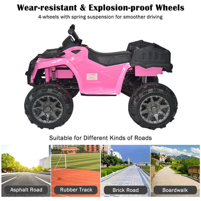 12V Ride on Toys, Kids Ride on Cars with Remote Control, ATV Quad Ride on Toy for Boys Girls, Pink Electric Cars for Kid to Ride, 3 Speeds, LED Lights, AUX Jack, Radio, SL173