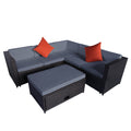 Segmart 4 Pc Outdoor Patio Sectional Set, Brown and Gray Wicker with Cushion, L
