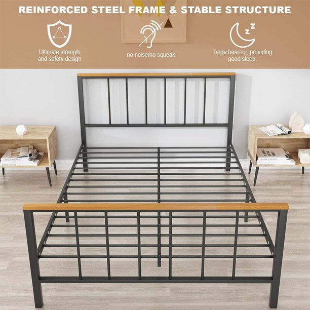 Metal Platform Bed Frame with Headboard, SEGMART Full Size Bed Frame for Girls Boys, Metal Bed Frame with Metal Slat Support, Platform Bed Frame with Solid Construction & Footboard, Black, L