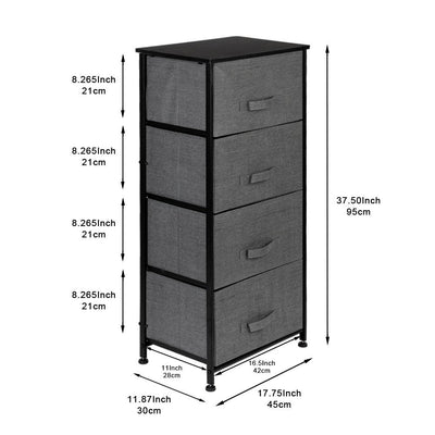 4-Drawer Dresser Organizer Tower, Tall Slim Storage Dresser Narrow Furniture Unit with Wood Top, 4 Drawer Removable Fabric Bins, Brown, SS2337