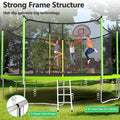 16FT Trampoline with Basketball Hoop, Green Outdoor Trampolines Recreational Kids Trampoline with Enclosure Net Outdoor for 3-5 Kids, L