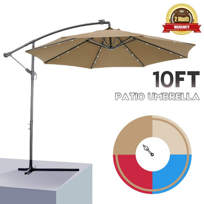 Outdoor Umbrella with Lights, 10FT Solar LED Offset Patio Umbrella, Hanging Cantilever Market Patio Umbrella with Crank, Cross Base, Backyard Offset Umbrella for Garden Pool Deck, L6085