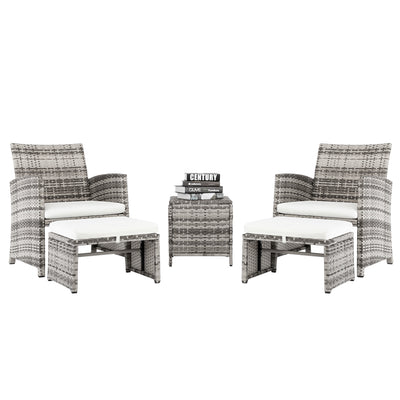 Outdoor Sectional Patio Bistro Set, 5 Piece Modular Sectional Wicker Poolside Sofa Furniture Set with 2 Ottomans, Conversation Furniture with Removable Seat Cushions, Table with Shelf, 406lbs, S6049