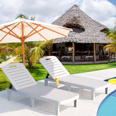 2 Pack Outdoor Lounge Chairs, SEGMART Patio Chaise Lounge for Tanning, Pool Sun Loungers Recliner Set of 2 with Adjustable Backrest(5 Positions) | Side Table | Max Weight Capacity 330 lbs, White