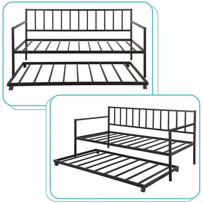 Twin Metal Trundle Bed Frame, SEGMART Twin Trundle Beds with Trundle Included, Daybed & Trundle with Metal Slat Support, Twin Daybed for Adults Kids Teens, Bed Frame No Box Spring Needed, Black