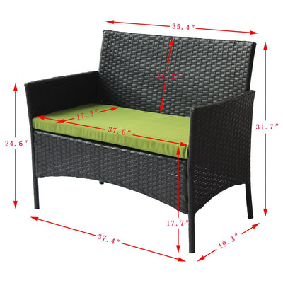 Patio Furniture Set Clearance, 4 Piece Wicker Patio Set with Glass Dining Table, Loveseat & Cushioned Wicker Chairs, Modern Rattan Outdoor Conversation Sets for Backyard, Porch, Garden, L3121