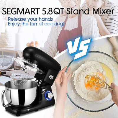 Kitchen Stand Mixer, Black 5.8QT Tilt-Head Electric Stand Mixer with Handle, 660W 6-Speed Food Dough Mixer with Stainless Steel Bowl/Dough Hook/Beater/Whisk/Spatula for Baking, Cake, Cookie, HJ158