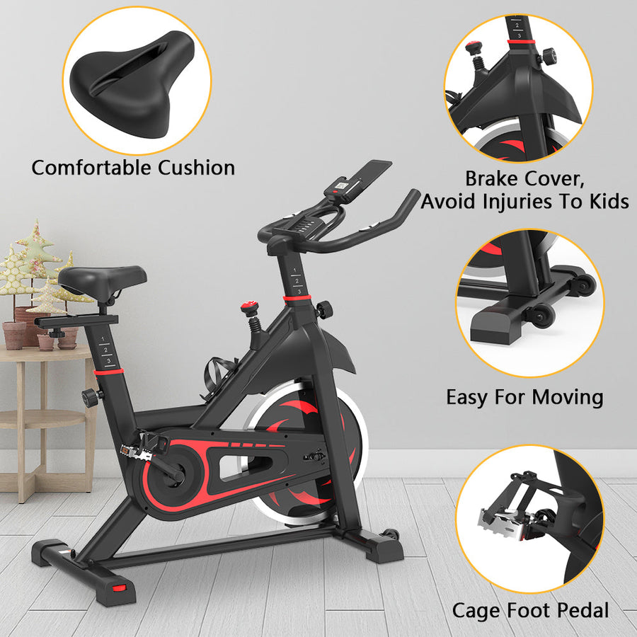 Segmart Indoor Exercise Bike, Professional Stationary Cycling Bike with LCD Monitor, Bottle Holder, Smooth Belt Drive Cycling Bike, Adjustable Seat Bicycle Stationary Bike for Home Cardio Gym Workout, L5396