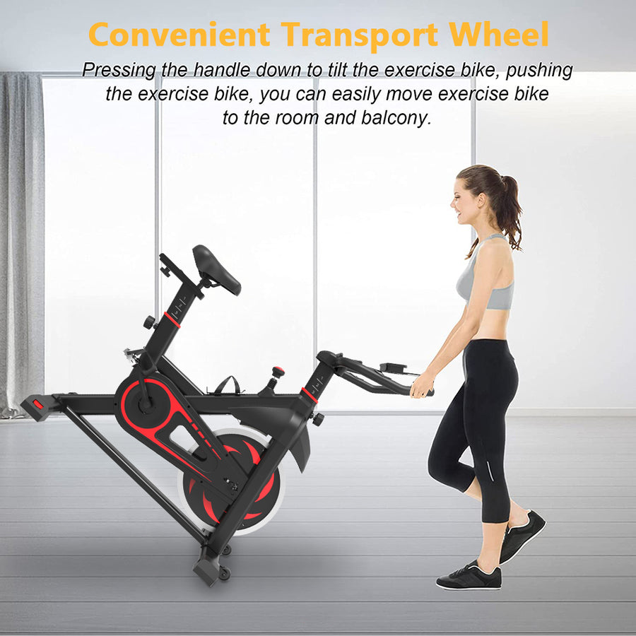 Clearance! Indoor Cycling Bike,Smooth Quiet Belt Drive Stationary Exercise Bike, 28lbs Flywheel Bike with LCD Monitor/Adjustable Handlebar seat, for Home Cardio Gym Workout, I7868