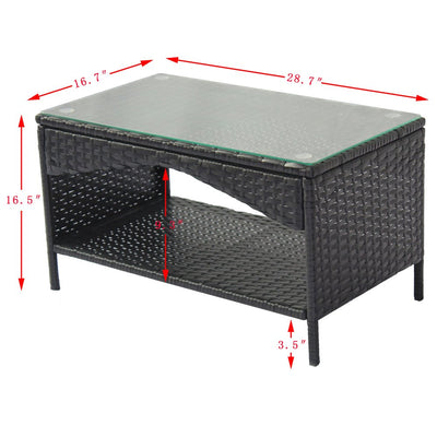 Patio Furniture Set Clearance, 4 Piece Wicker Patio Set with Glass Dining Table, Loveseat & Cushioned Wicker Chairs, Modern Rattan Outdoor Conversation Sets for Backyard, Porch, Garden, L3121