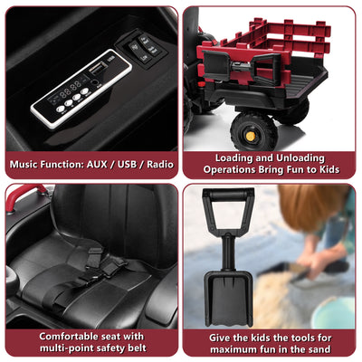 Power Tries Kids Ride on Car Toy, SEGMART 12V Ride-On Agricultural Vehicle with Trailer, Boys & Girls Kid Tractor with Charger, 2 Speeds, Music, Birthday Gift for 1-5 Boys & Girls, Red, SS026
