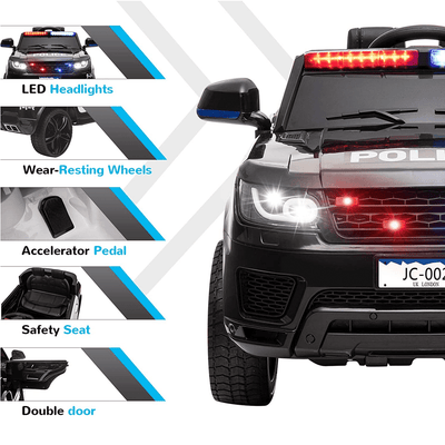 Battery Cars for Kids, 12V Ride on Toys with Remote Control, Powered Police Ride on Truck Gifts for Boys Girls, 3 Speed Electric Vehicle Cars with LED Flashing Light, Music, Horn, L6351