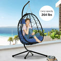 Clearance! Hanging Wicker Egg Chair, Outdoor Patio Hanging Chairs with Stand, UV Resistant Hammock Chair with Comfortable Navy Blue Cushion, Durable Indoor Swing Egg Chair for Garden, Backyard, L3952