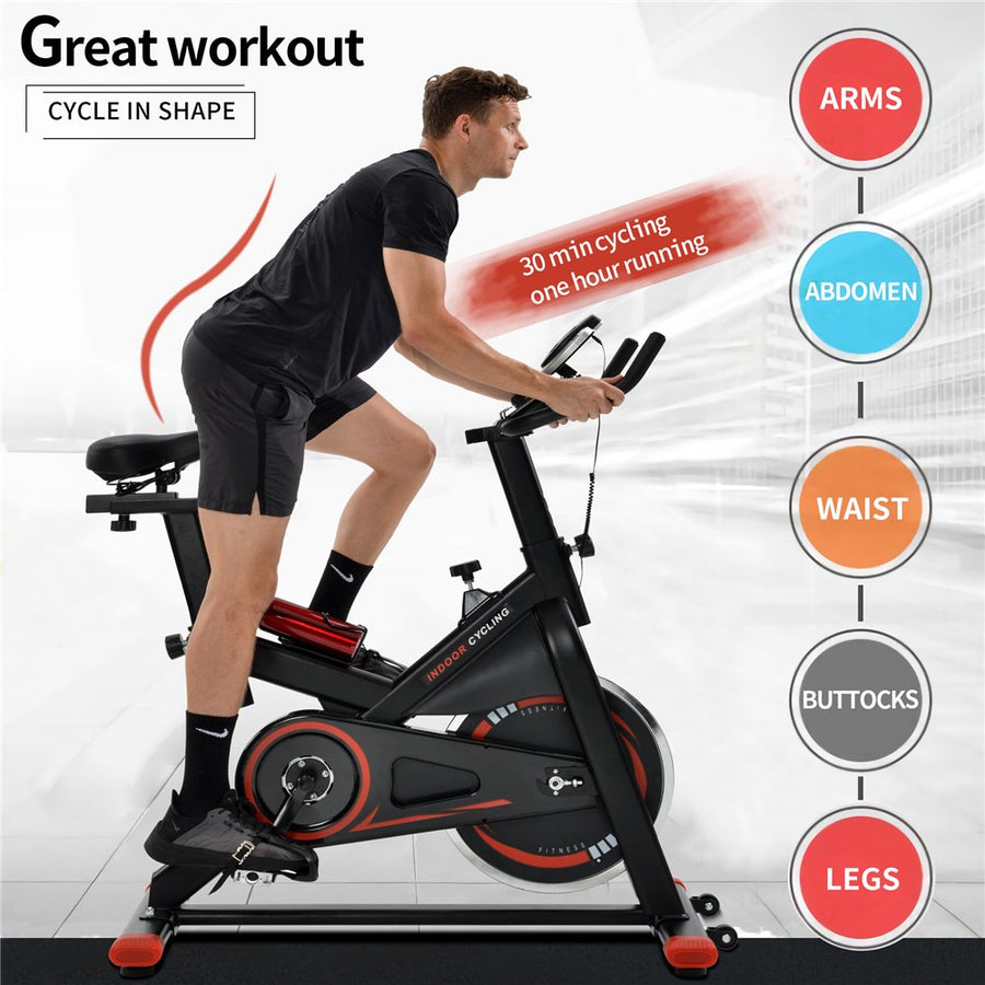Indoor Exercise Bike, Professional Stationary Cycling Bike with LCD monitor, Bottle Holder, Smooth Belt Drive Cycling Bike, Adjustable Seat Bicycle Stationary Bike for Home Cardio Gym Workout, L5376