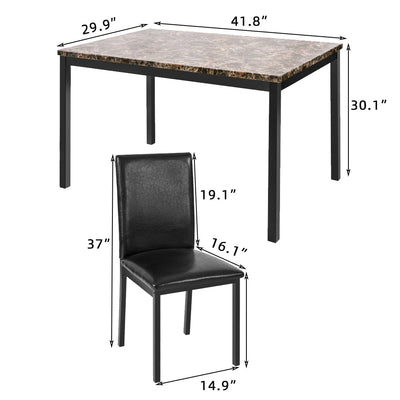 Kitchen Table and 4 Chairs Set, 48" x 30" x 30" Metal Kitchen Table Sets Faux Marble Rectangular Breakfast Table with Metal Legs & Black Finish Frame, Dining Table Sets for an Apartment Breakfast, S12528