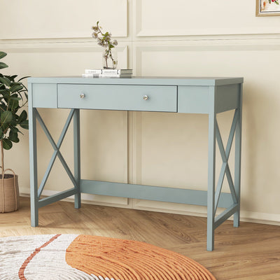 Segmart Simple Makeup Vanity Table with Storage Drawer, X Design Accent Design, Grey, S9178