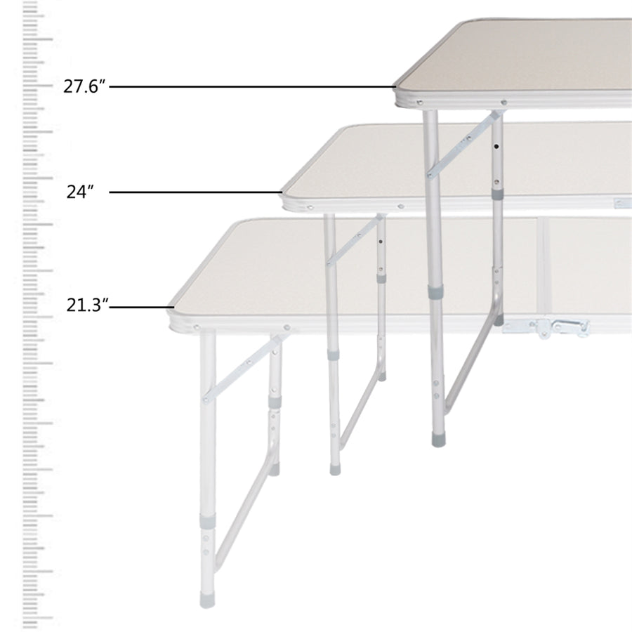 4FT Aluminum Alloy Folding Table, Indoor Outdoor Portable Foldable Plastic Dining Table, Lightweight Rectangular Table with Adjustable Height & Carrying Handle for Party Picnic Beach Camping, B280
