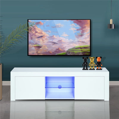TV Console Table for 65 Inch TV, SEGMART Modern White TV Stand with LED Lights, High Gloss TV Console Cabinet with Storage Drawers, Home Media Entertainment Center for Living Room, 59"x13.7", LLL2606