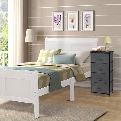 4-Drawer Dresser Organizer Tower, Tall Slim Storage Dresser Narrow Furniture Unit with Wood Top, 4 Drawer Removable Fabric Bins, Brown, SS2337