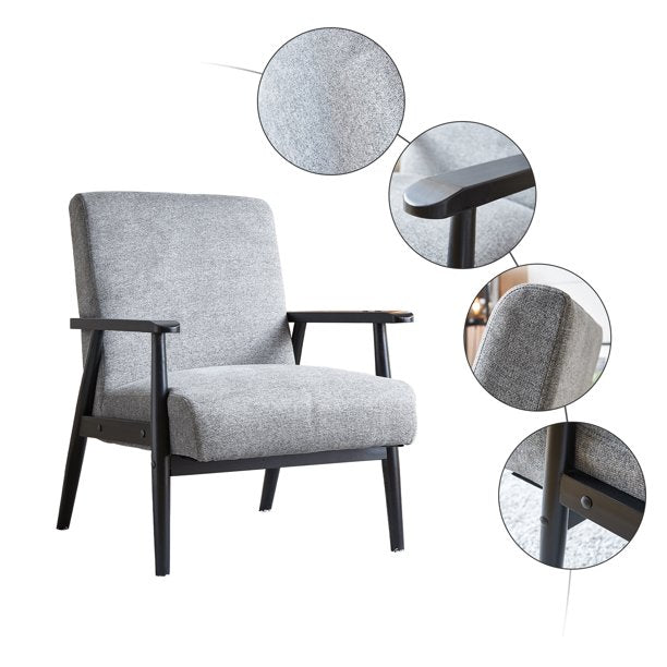 SEGMART Modern Tufted Accent Chair, Retro Modern Fabric Upholstered Wooden Lounge Chair, Grey, S13645