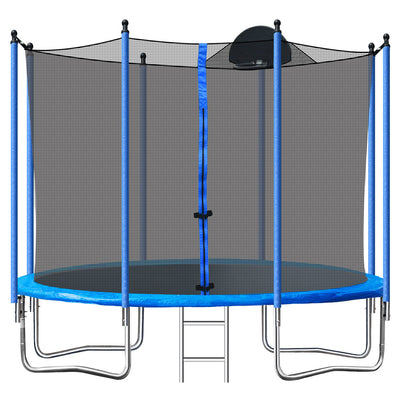 Trampoline for Kids, New Upgraded 10 Feet Outdoor Trampoline with Safety Enclosure Net, Basketball Hoop and Ladder, Heavy Duty Round Trampoline for Indoor Outdoor Backyard, I9348