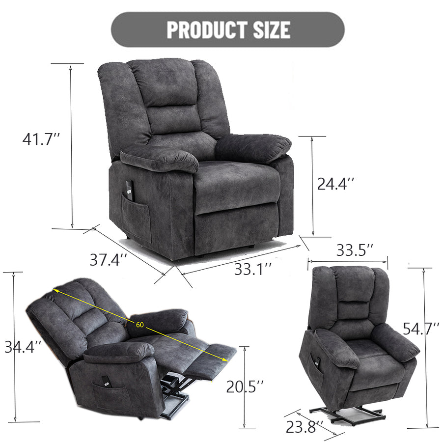 Electric Power Lift Recliner, Heavy Duty 330lbs Velvet Sofa Chair for Elderly, Ergonomic Lounge Single Sofa with 3 Positions Lift, Plush Arms and Remote Control, 2 Side Pockets, Dark Green, SS1817