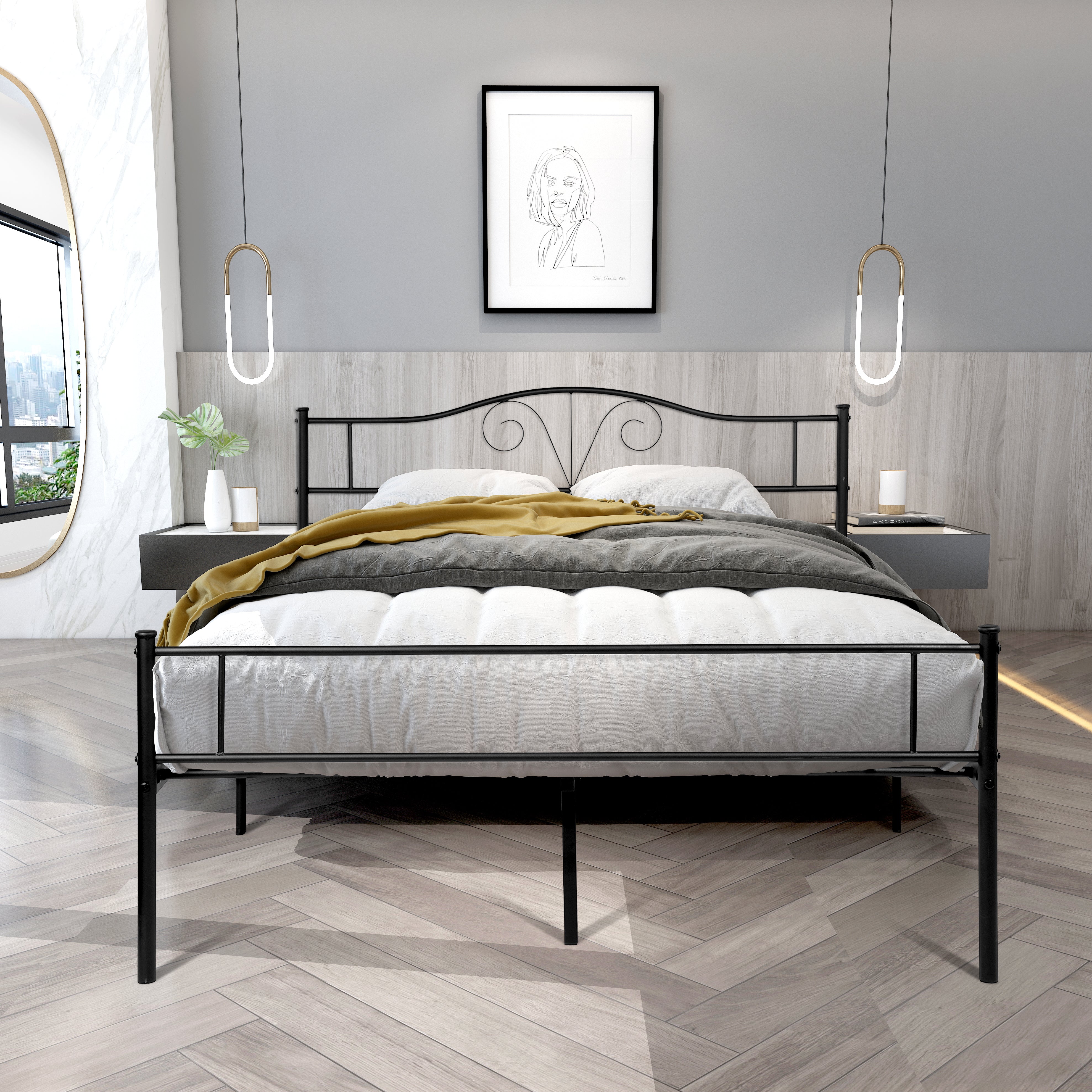 Full Metal Bed Frame, 10.8 Inch Double Metal Platform Bed