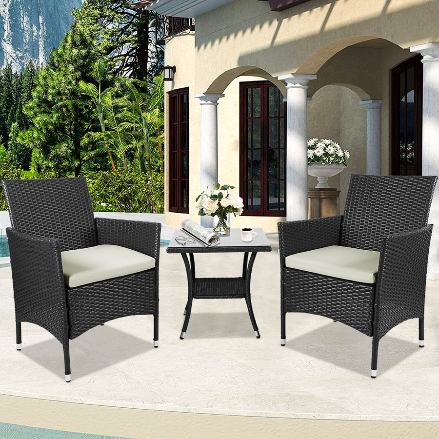 SEGMART Outdoor Patio Furniture Sets, 3 Pieces Bistro Rattan Wicker Conversation Chairs Sets with 2 Single Chair, S13